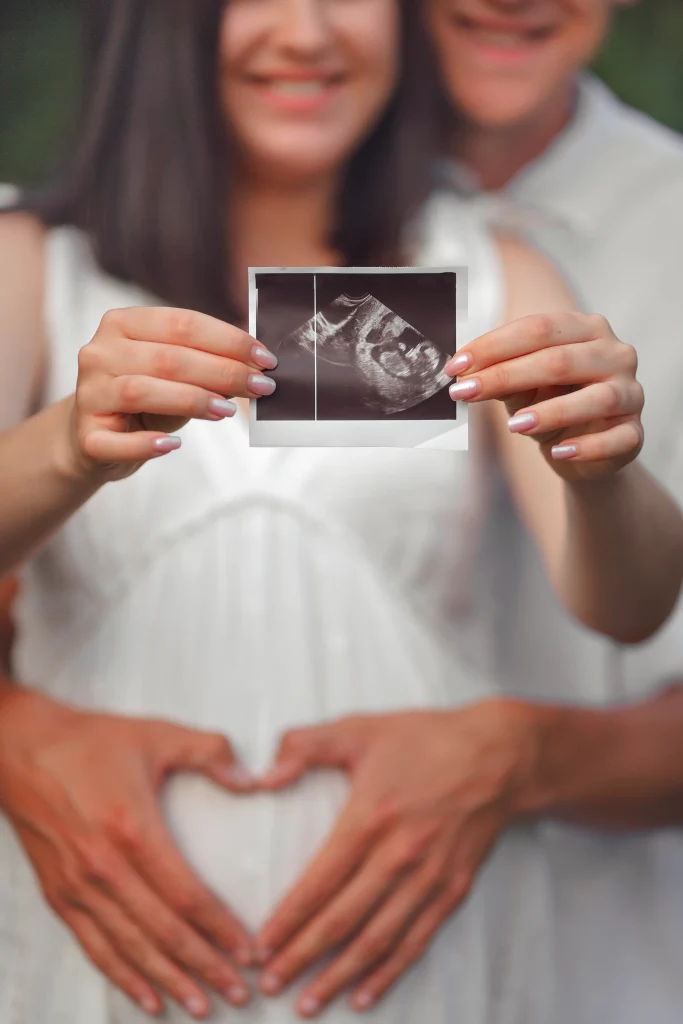 man-hugs-pregnant-woman-happy-family-waiting-birth-baby-pregnant-girl-shows-camera-picture-ultrasound-small-child-abdomen
